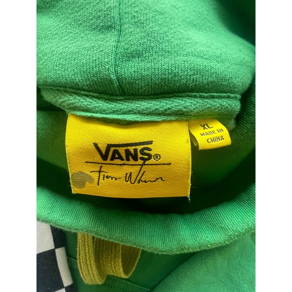 Vans Mens XL Green Checkerboard Sleeve Funnel Neck Hoodie Sweatshirt - Picture 2 of 7